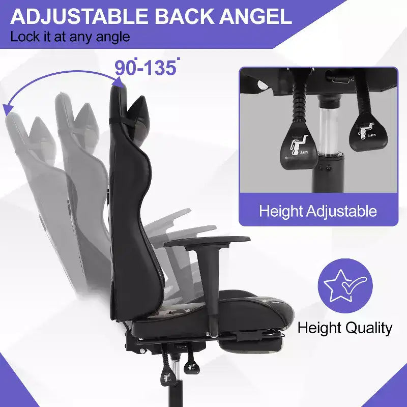 Chaise de jeu BestMassage, chaise de gamer avec support lombaire et repose-pieds, conception pivotante roulante, chaise de bureau pour la maison et le jeu
