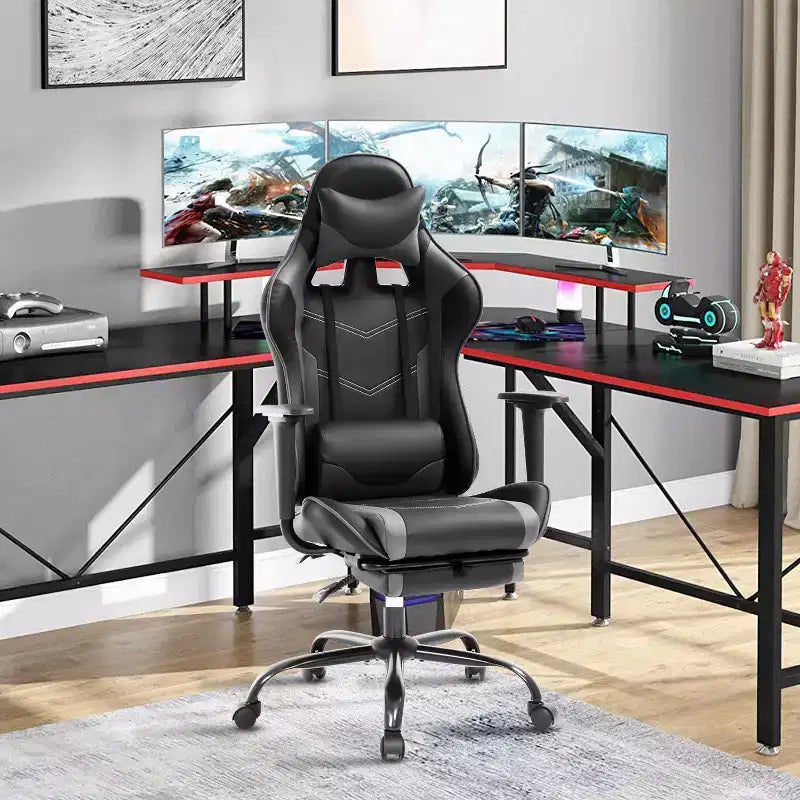 Chaise de jeu BestMassage, chaise de gamer avec support lombaire et repose-pieds, conception pivotante roulante, chaise de bureau pour la maison et le jeu