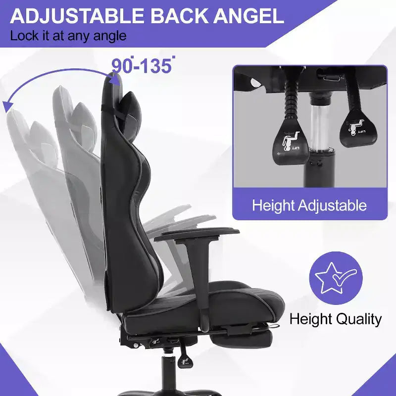 Chaise de jeu BestMassage, chaise de gamer avec support lombaire et repose-pieds, conception pivotante roulante, chaise de bureau pour la maison et le jeu