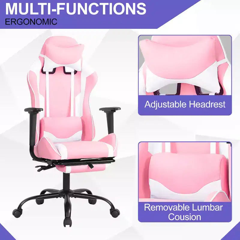 Chaise de jeu BestMassage, chaise de gamer avec support lombaire et repose-pieds, conception pivotante roulante, chaise de bureau pour la maison et le jeu