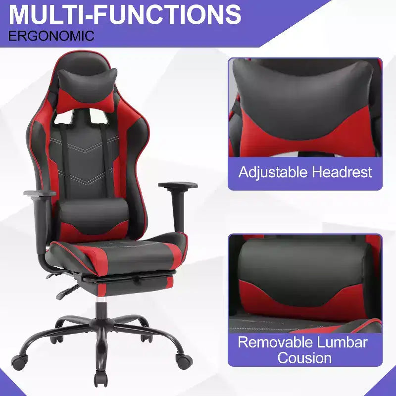 Chaise de jeu BestMassage, chaise de gamer avec support lombaire et repose-pieds, conception pivotante roulante, chaise de bureau pour la maison et le jeu