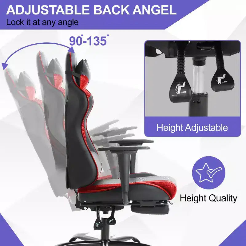 Chaise de jeu BestMassage, chaise de gamer avec support lombaire et repose-pieds, conception pivotante roulante, chaise de bureau pour la maison et le jeu