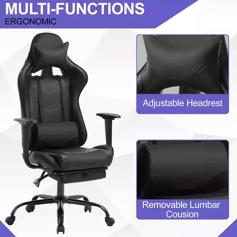 Chaise de jeu BestMassage, chaise de gamer avec support lombaire et repose-pieds, conception pivotante roulante, chaise de bureau pour la maison et le jeu