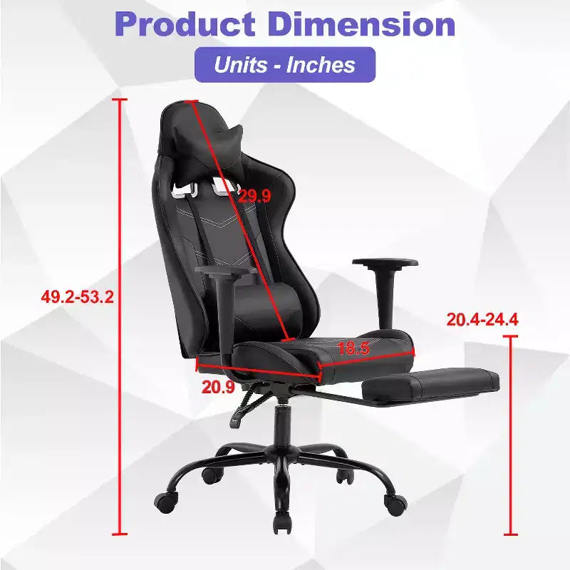 Chaise de jeu BestMassage, chaise de gamer avec support lombaire et repose-pieds, conception pivotante roulante, chaise de bureau pour la maison et le jeu