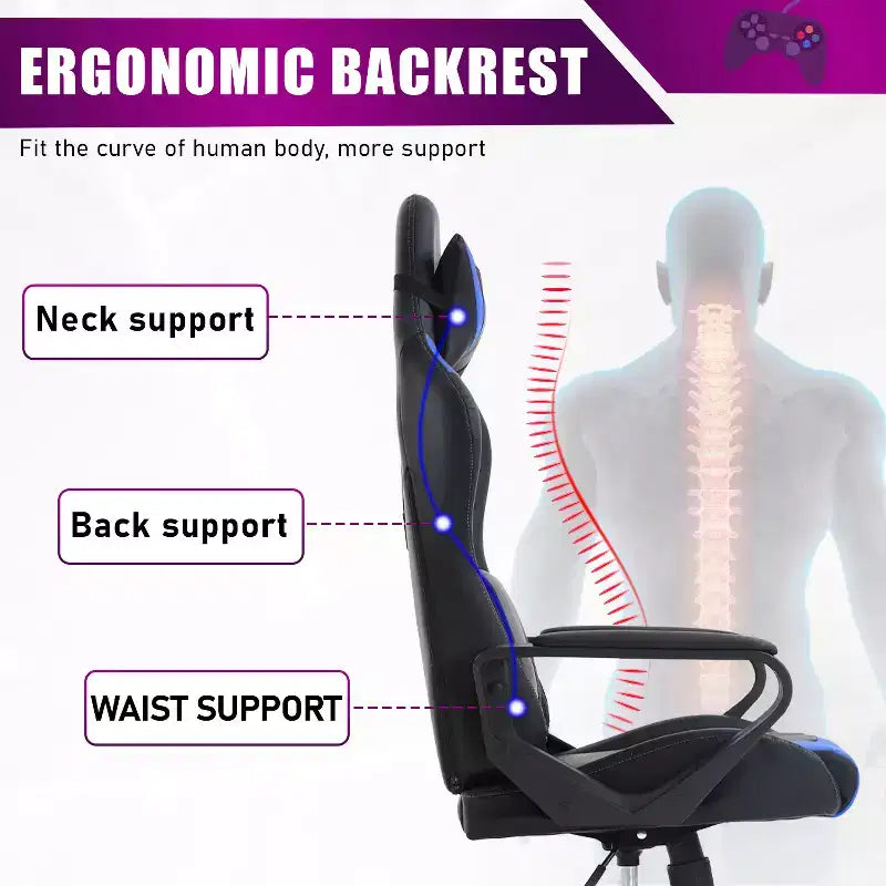 Chaise de bureau de jeu BestMassage Chaise de bureau Chaise d'ordinateur avec accoudoirs Support lombaire pivotant à 360° Chaise de direction pour adultes