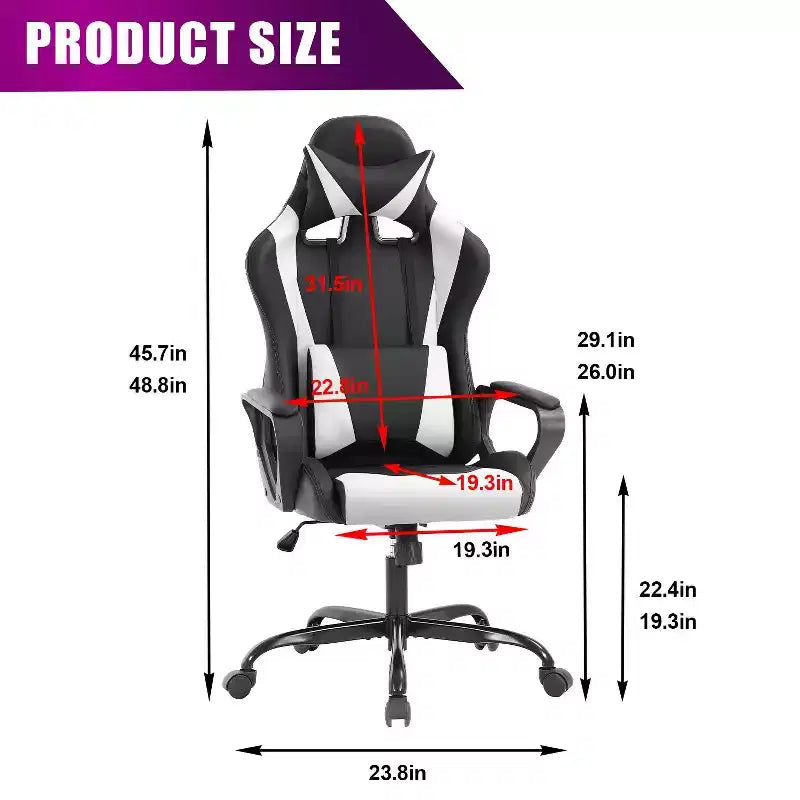 Chaise de bureau de jeu BestMassage Chaise de bureau Chaise d'ordinateur avec accoudoirs Support lombaire pivotant à 360° Chaise de direction pour adultes