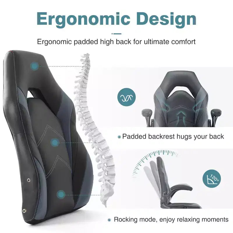 FIRNEWST Confort de jeu supérieur : Chaise ergonomique en cuir PU avec accoudoirs relevables réglables