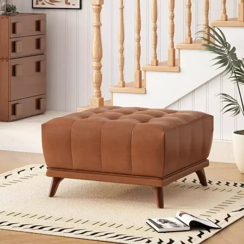 Christopher Knight Home Janelle Contemporary Rubberwood Button Tufted Upholstered Square Ottoman