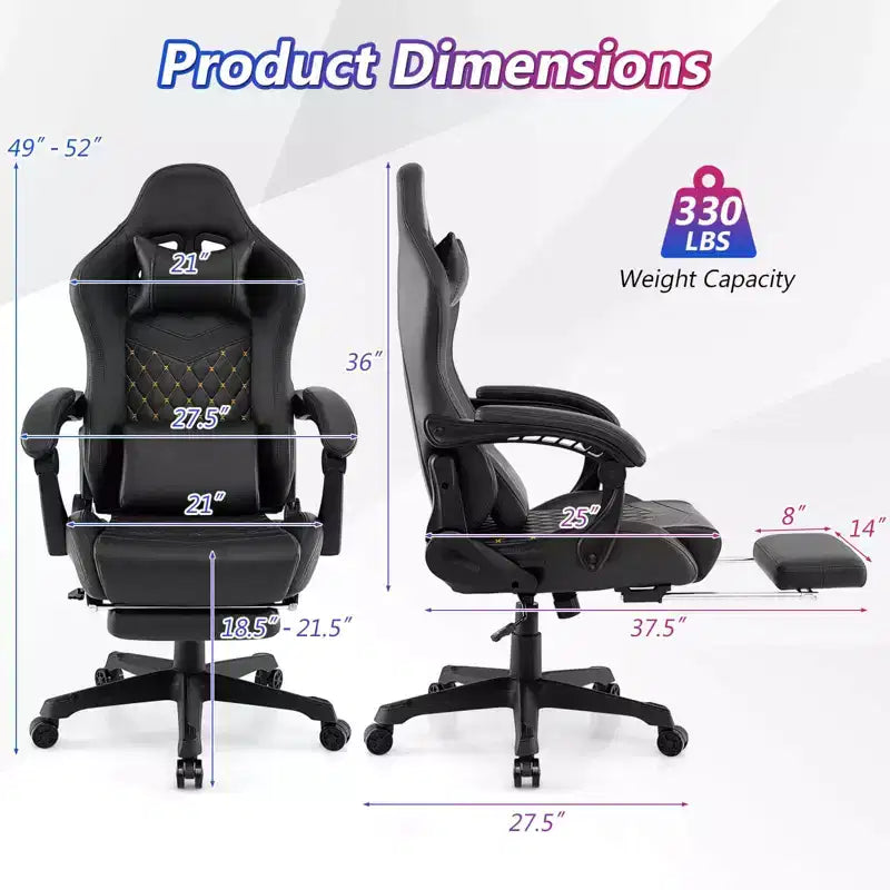 Chaise de jeu Costway avec repose-pieds Fauteuil d'ordinateur de jeu vidéo ergonomique avec appui-tête