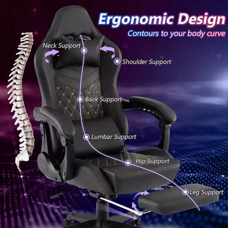 Chaise de jeu Costway avec repose-pieds Fauteuil d'ordinateur de jeu vidéo ergonomique avec appui-tête