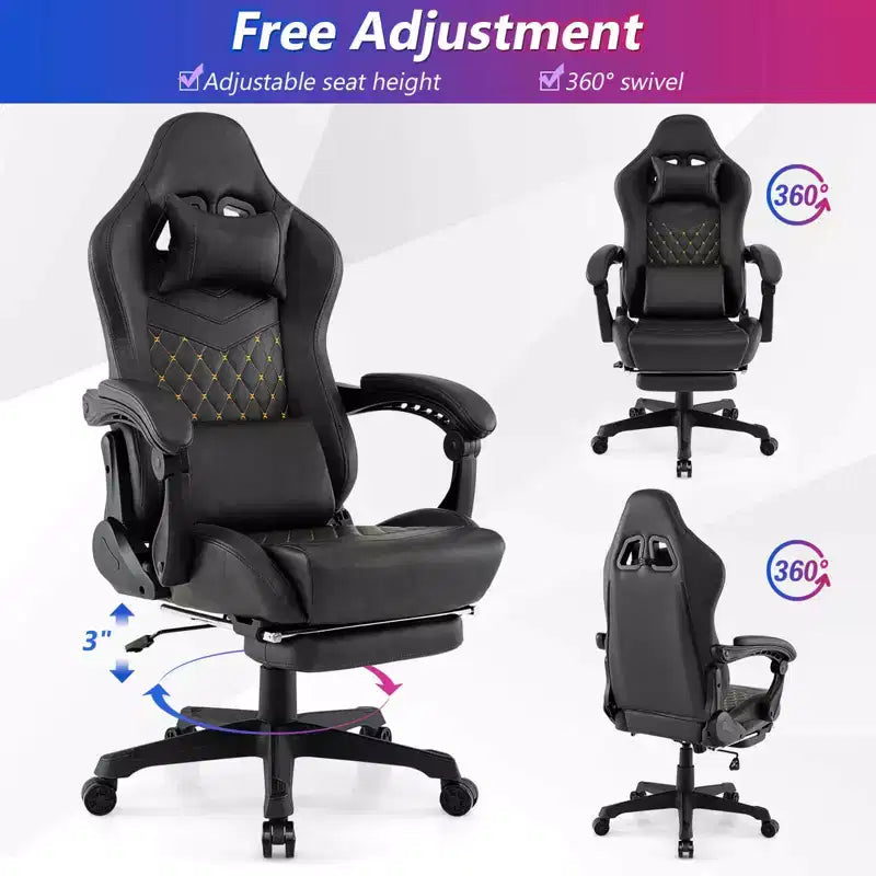 Chaise de jeu Costway avec repose-pieds Fauteuil d'ordinateur de jeu vidéo ergonomique avec appui-tête