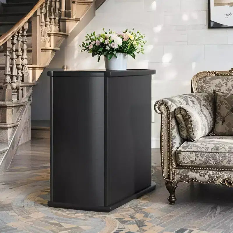 Wood 2-Drawer End Table, Narrow Side Table Slim Nightstand with Storage Bedside Accent Tables, No Assembly Required, Finished Back