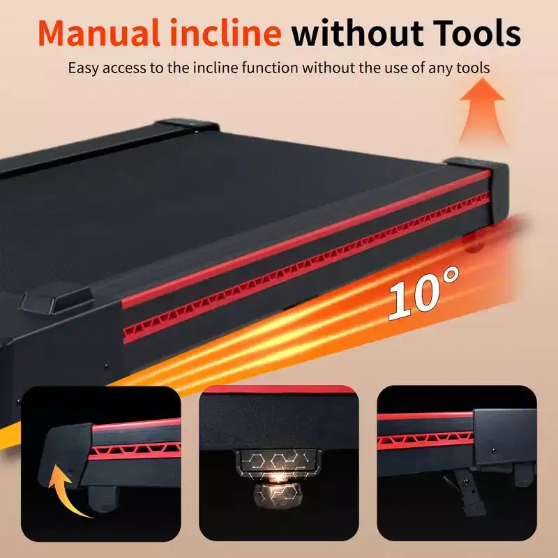 Tapis de marche NAYSAYE avec inclinaison à 10 degrés, portable et compact pour la maison et le bureau, noir et gris, 49,6*22,8*5,5