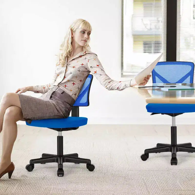 Chaise de bureau sans accoudoirs en maille, réglable en hauteur avec soutien lombaire, fauteuil pivotant à roulettes pour petits espaces