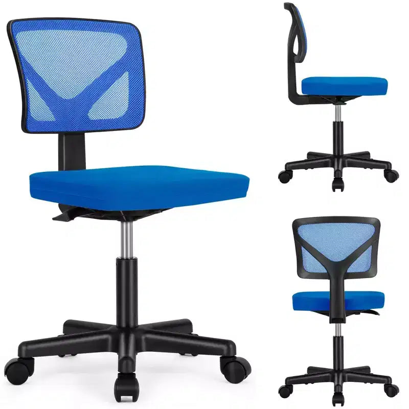 Chaise de bureau sans accoudoirs en maille, réglable en hauteur avec soutien lombaire, fauteuil pivotant à roulettes pour petits espaces