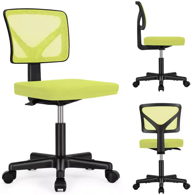 Chaise de bureau sans accoudoirs en maille, réglable en hauteur avec soutien lombaire, fauteuil pivotant à roulettes pour petits espaces