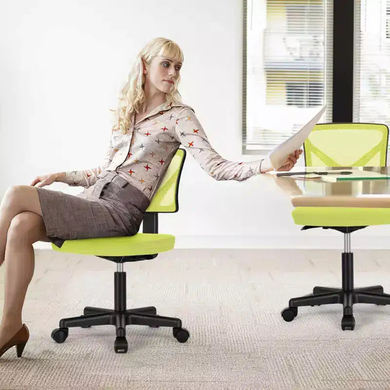 Chaise de bureau sans accoudoirs en maille, réglable en hauteur avec soutien lombaire, fauteuil pivotant à roulettes pour petits espaces