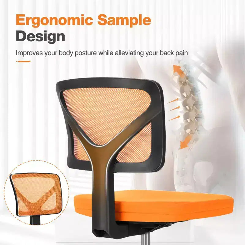 Chaise de bureau sans accoudoirs en maille, réglable en hauteur avec soutien lombaire, fauteuil pivotant à roulettes pour petits espaces
