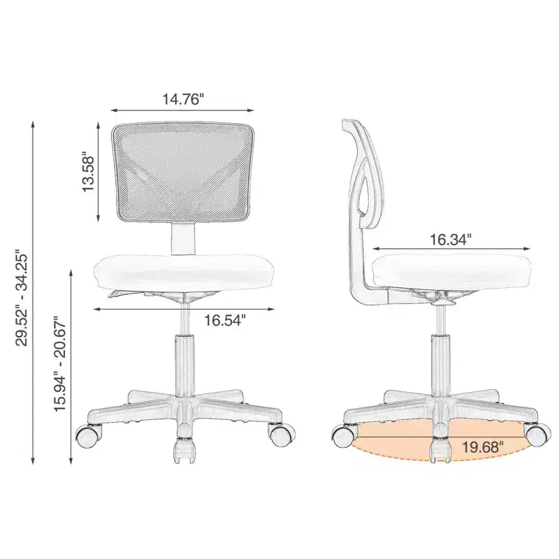 Chaise de bureau sans accoudoirs en maille, réglable en hauteur avec soutien lombaire, fauteuil pivotant à roulettes pour petits espaces