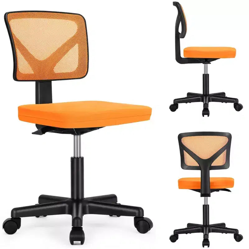 Chaise de bureau sans accoudoirs en maille, réglable en hauteur avec soutien lombaire, fauteuil pivotant à roulettes pour petits espaces