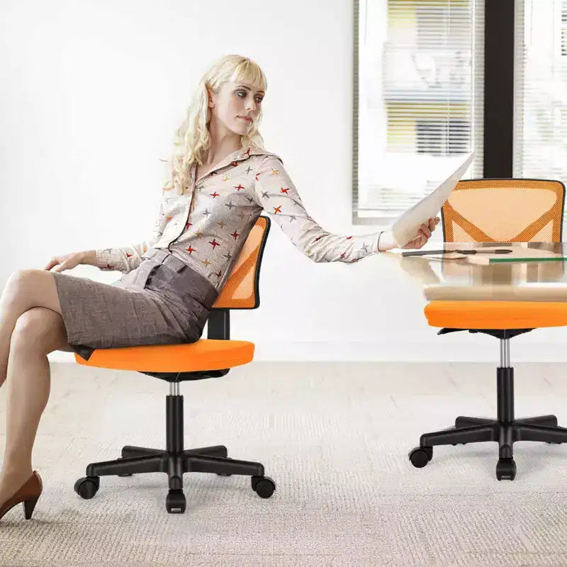 Chaise de bureau sans accoudoirs en maille, réglable en hauteur avec soutien lombaire, fauteuil pivotant à roulettes pour petits espaces