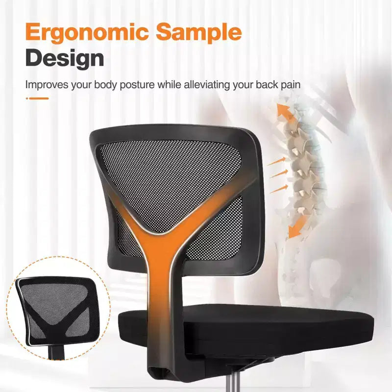 Chaise de bureau sans accoudoirs en maille, réglable en hauteur avec soutien lombaire, fauteuil pivotant à roulettes pour petits espaces