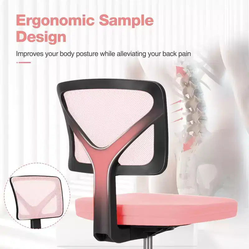 Chaise de bureau sans accoudoirs en maille, réglable en hauteur avec soutien lombaire, fauteuil pivotant à roulettes pour petits espaces