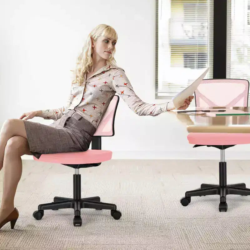 Chaise de bureau sans accoudoirs en maille, réglable en hauteur avec soutien lombaire, fauteuil pivotant à roulettes pour petits espaces