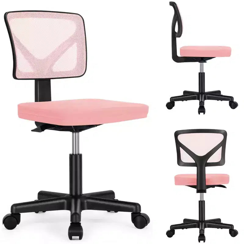 Chaise de bureau sans accoudoirs en maille, réglable en hauteur avec soutien lombaire, fauteuil pivotant à roulettes pour petits espaces
