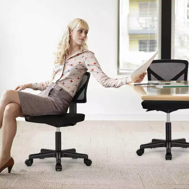Chaise de bureau sans accoudoirs en maille, réglable en hauteur avec soutien lombaire, fauteuil pivotant à roulettes pour petits espaces