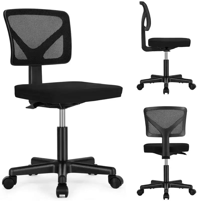 Chaise de bureau sans accoudoirs en maille, réglable en hauteur avec soutien lombaire, fauteuil pivotant à roulettes pour petits espaces
