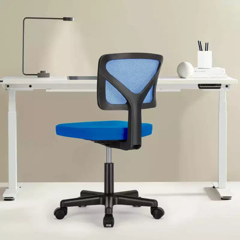 Chaise de bureau sans accoudoirs en maille, réglable en hauteur avec soutien lombaire, fauteuil pivotant à roulettes pour petits espaces