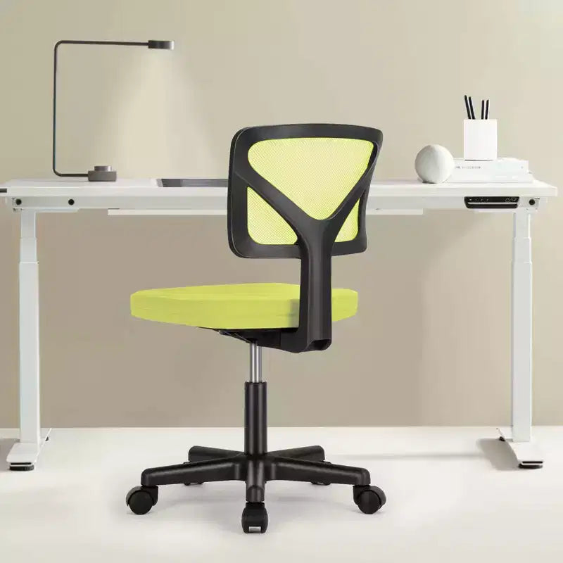 Chaise de bureau sans accoudoirs en maille, réglable en hauteur avec soutien lombaire, fauteuil pivotant à roulettes pour petits espaces