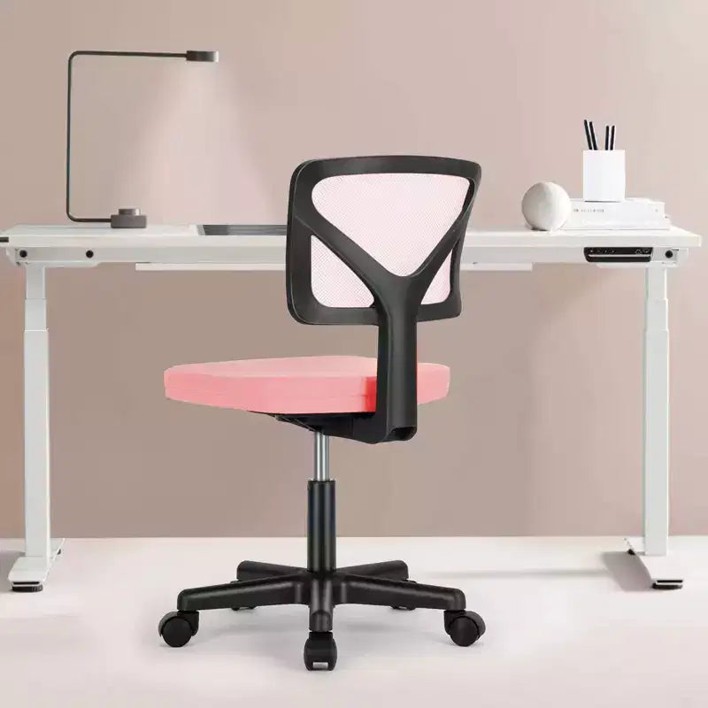 Chaise de bureau sans accoudoirs en maille, réglable en hauteur avec soutien lombaire, fauteuil pivotant à roulettes pour petits espaces