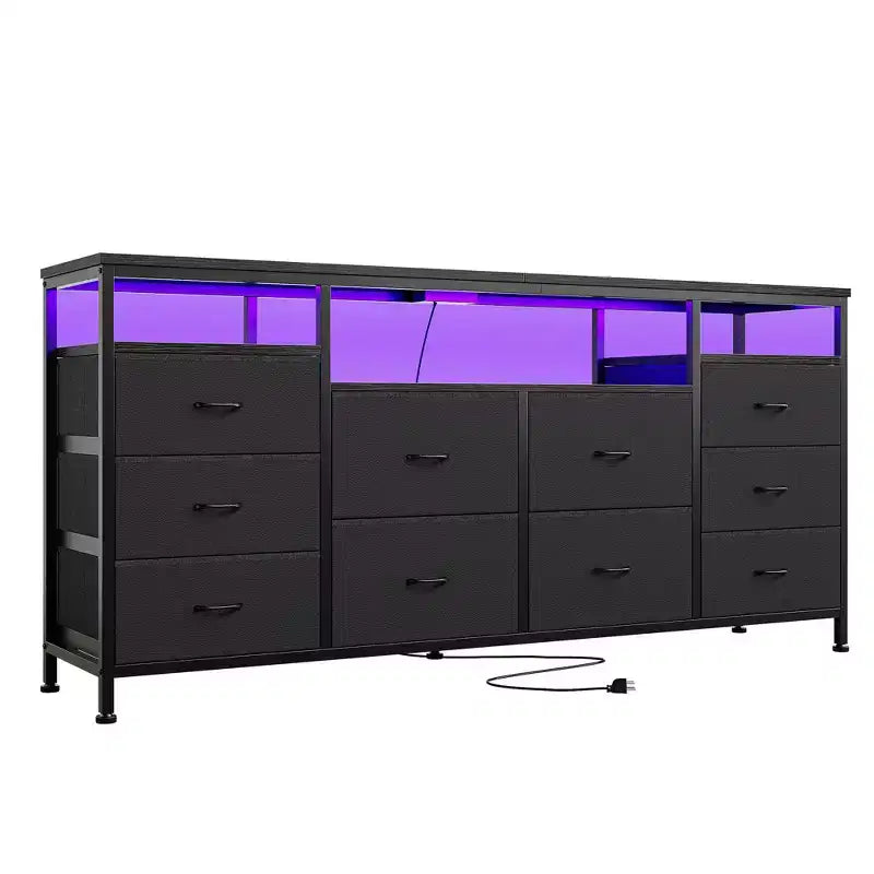 10 Drawer Dresser for 75In TVs, 63 W Long Wide Chest of Drawers, Multi-Functional Storage Organizer Dresser for Closet Hallway Living Room