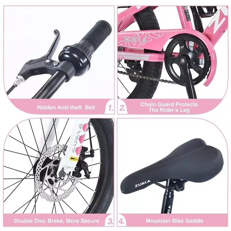 VTT NAYSAYE 20 pouces avec selle réglable et double frein à disque pour les aventures en plein air, rose, 54.33*22.44*32.48