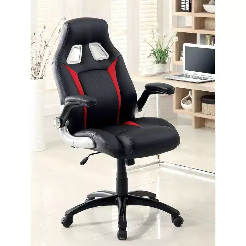 Okak Modern Upholstered Office Chair, Computer Chair with Foldable Armrest and Adjustable Height, Comfy Chair for Gaming Room, Study, Black
