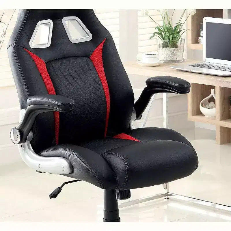 Okak Chaise de Bureau Rembourrée Moderne, Chaise d'Ordinateur avec Accoudoir Pliable et Hauteur Réglable, Chaise Confortable pour Salle de Jeux, Bureau, Noir