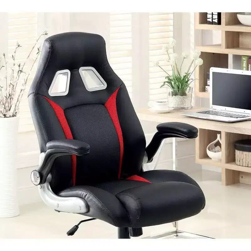 Okak Chaise de Bureau Rembourrée Moderne, Chaise d'Ordinateur avec Accoudoir Pliable et Hauteur Réglable, Chaise Confortable pour Salle de Jeux, Bureau, Noir