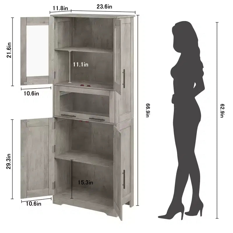 67'' Tall Bathroom Storage Cabinet, Modern Pantry Cabinet with Double Door, Shelves Adjustable Freestanding Cupboard with Drawer for Bathroom Kitchen