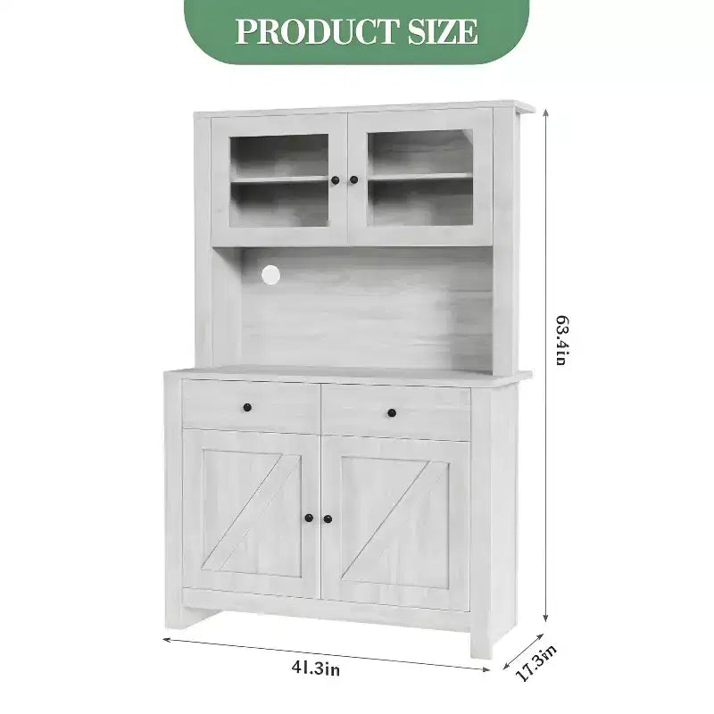 GustoWave Kitchen Pantry Storage Cabinet with Microwave Stand & Coffee Bar Cabinet, Freestanding Hutch Cabinet, Adjustable Shelves, Wash Grey