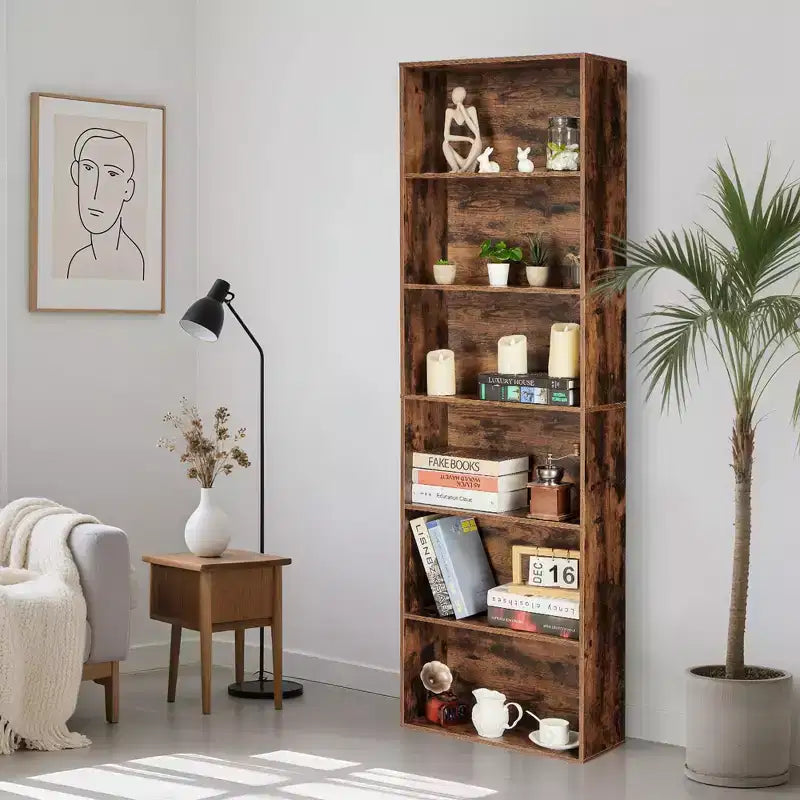 6-Tier Bookcase,71.4 Tall Bookshelf with h-Shaped Frame, Heavy Duty Storage Shelf for Home Office/Living Room/Bedroom,Open Shelf Organizer for Books