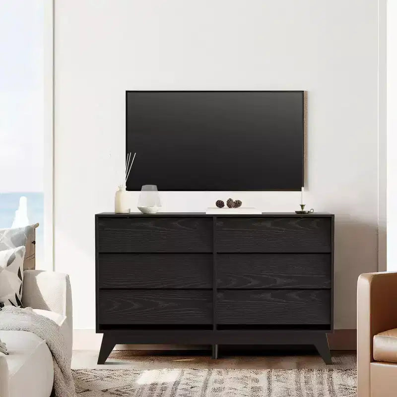 6 Drawer Dresser, Vintage Chest of Drawers with Bevel Design, Modern Dresser TV Stand for Bedroom, Living Room, Entryway and Closet