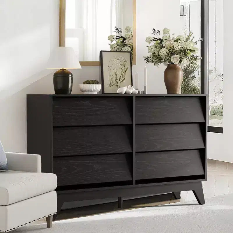 6 Drawer Dresser, Vintage Chest of Drawers with Bevel Design, Modern Dresser TV Stand for Bedroom, Living Room, Entryway and Closet