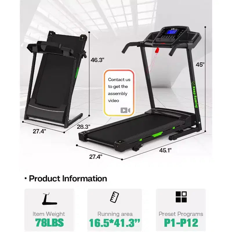 Tapis de course pliable FYC 330 lb capacité de poids 3.5 CV pour la maison avec inclinaison Tapis de course électrique portable