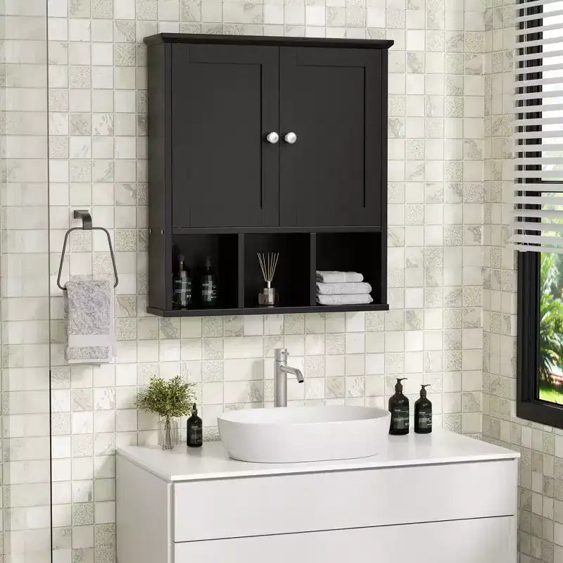 Celebalcony Bathroom Medicine Cabinet  Wall-Mounted with 2 Doors & Open Shelf for Organized Storage