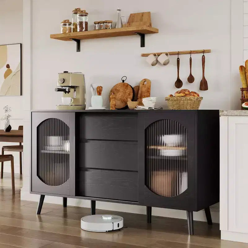 Fluted Glass Sliding Doors and Drawers Sideboard Cabinet , for Kitchen, Dining Room, Living Room