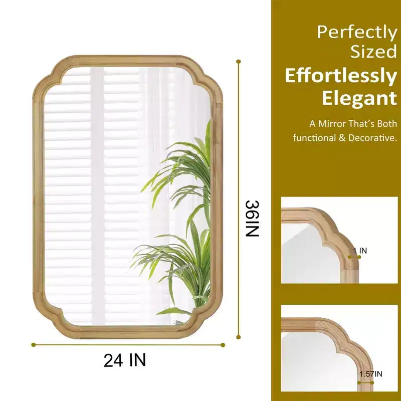 PexFix 24 x 36 Rounded Corner Solid Wood Frame Decorative Mirror Modern Farmhouse Wall Mirror For Bedroom Bathroom Living Room Entryway Natural
