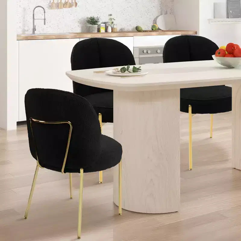 CLIHOME Modern Round Upholstered Teddy Fabric Kitchen Dining Chairs With Metal Legs