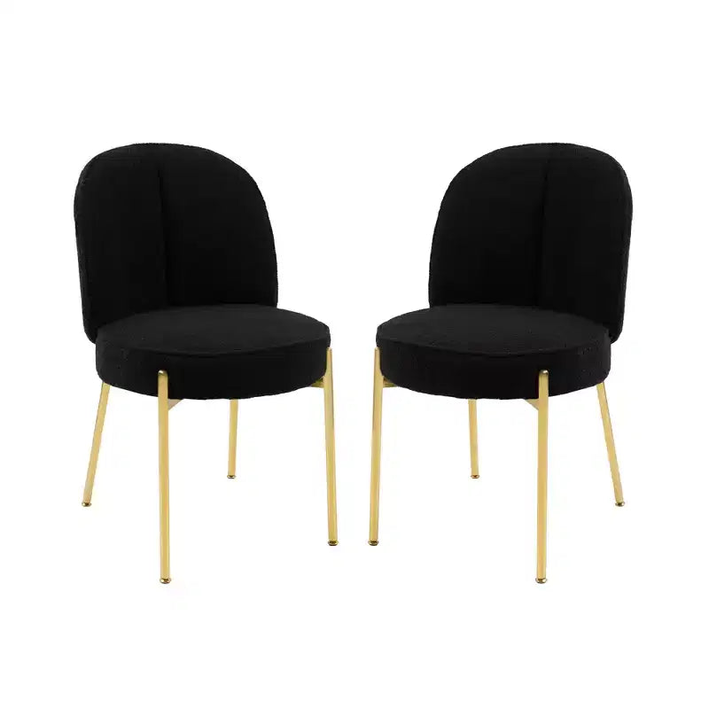 CLIHOME Modern Round Upholstered Teddy Fabric Kitchen Dining Chairs With Metal Legs